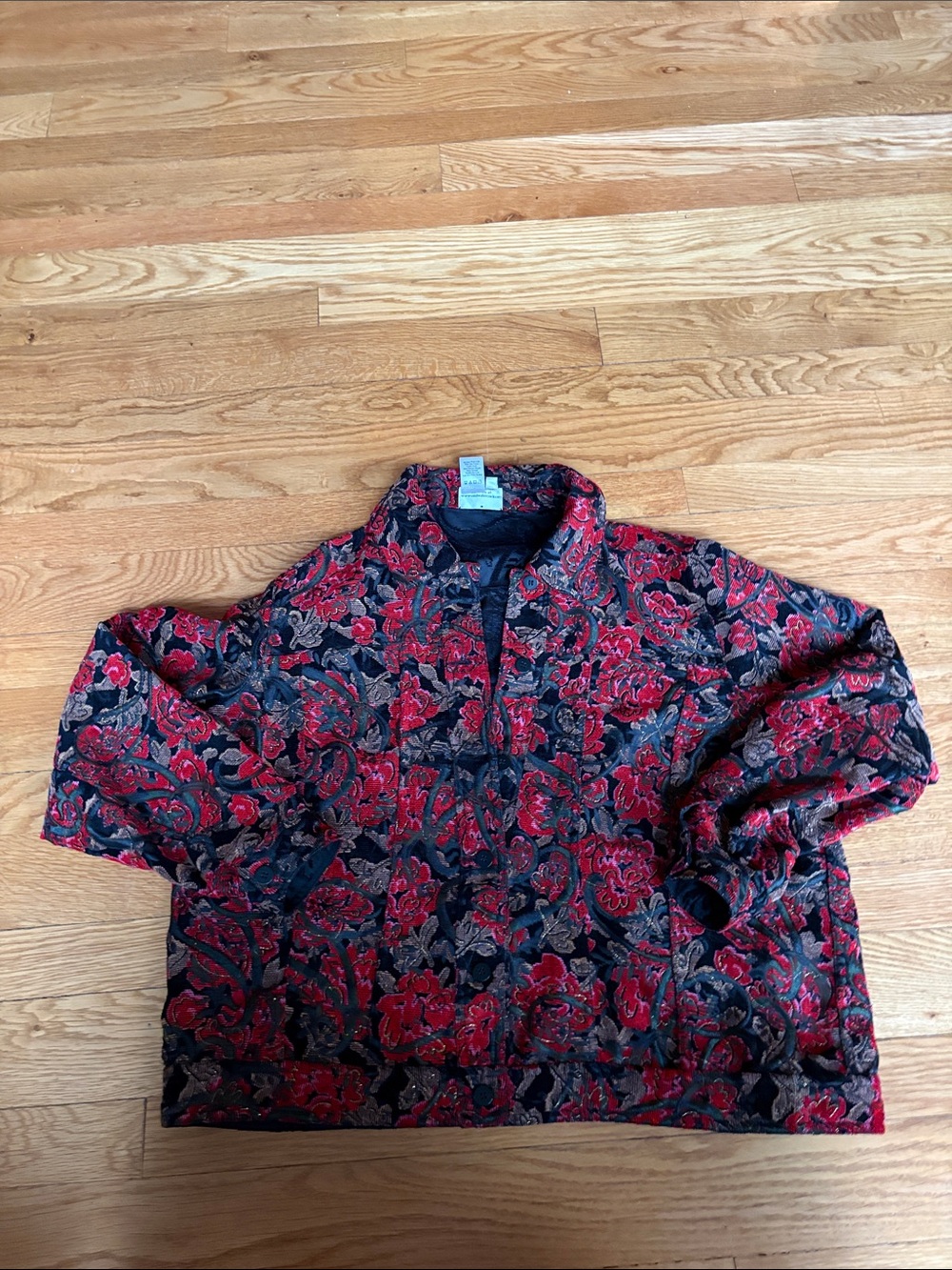 Coldwater Creek Quilted Floral Half-Zip Jacket - Red & Black
